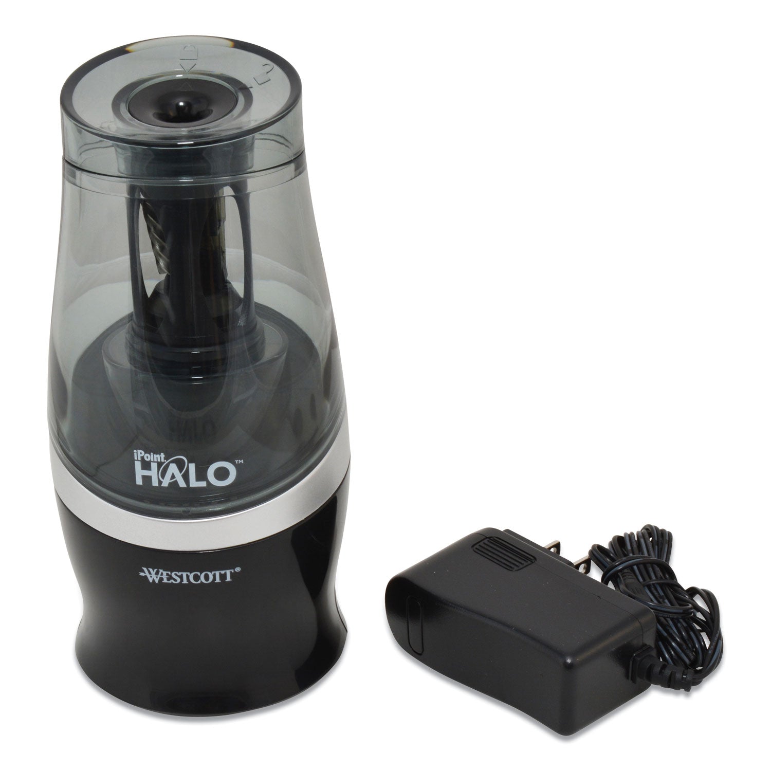 Westcott Halo Colored Pencil Non-Stick Electric Sharpener, AC-Powered, 3.5 x 6.75, Black/Silver