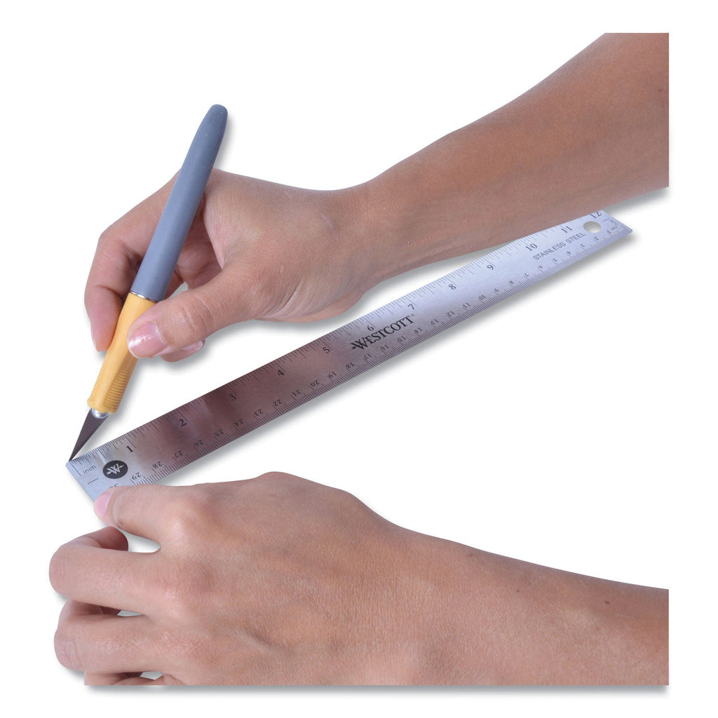 Westcott Stainless Steel Office Ruler With Non Slip Cork Base, Standard/Metric, 12" Long