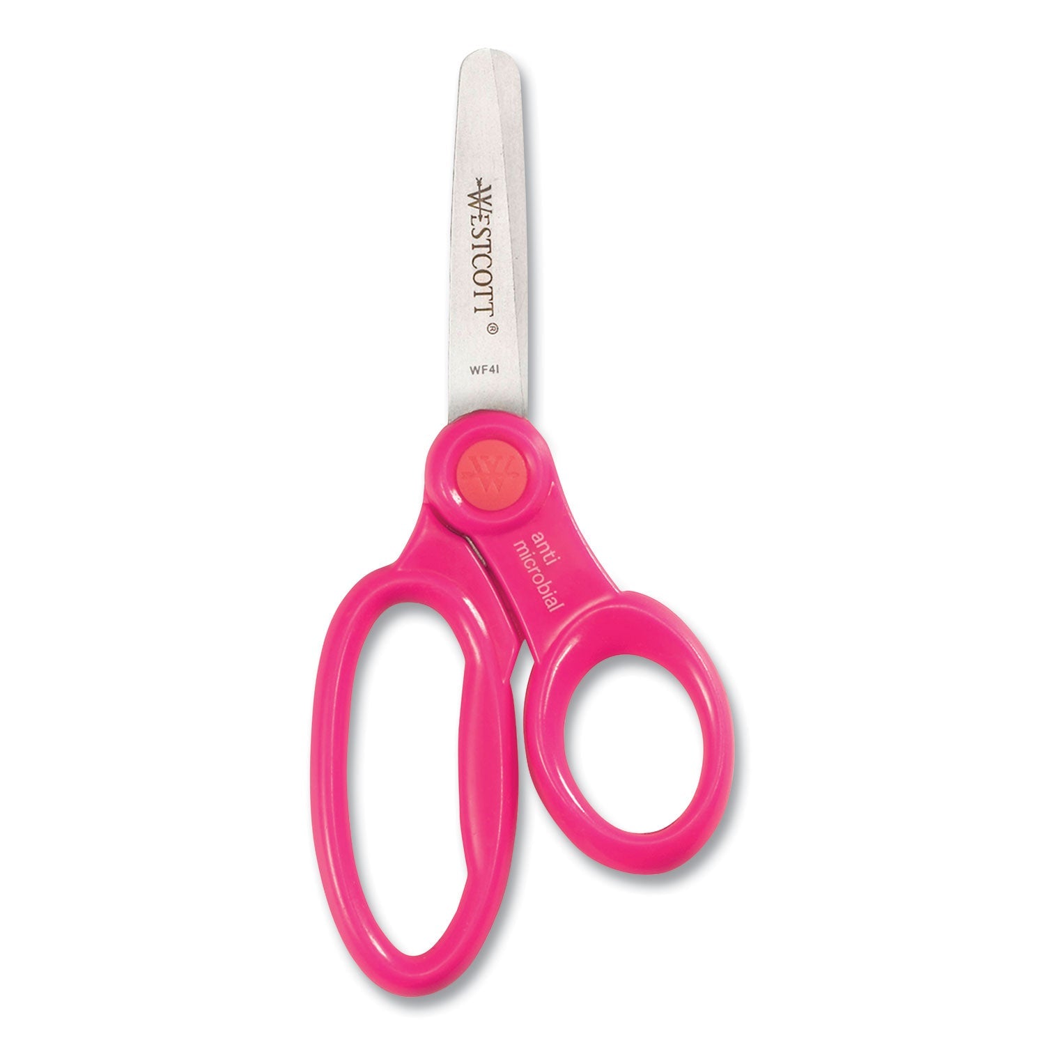 Westcott Scissor Caddy with Kids' Scissors, 5" Long, 2" Cut Length, Light Blue; Light Green; Pink; Red, Straight Handles, 24/Set