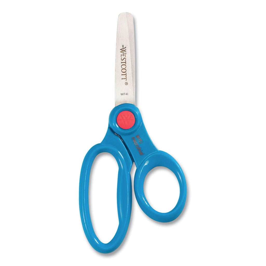 Westcott Kids' Scissors with Antimicrobial Protection, Rounded Tip, 5" Long, 2" Cut Length, Assorted Straight Handles, 12/Pack