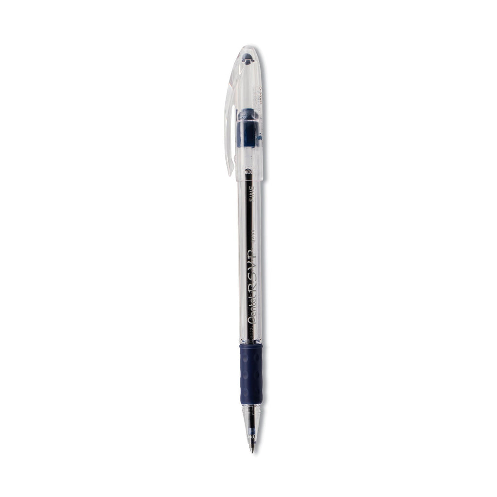 Pentel R.S.V.P. Ballpoint Pen, Stick, Fine 0.7 mm, Blue Ink, Clear/Blue Barrel, Dozen