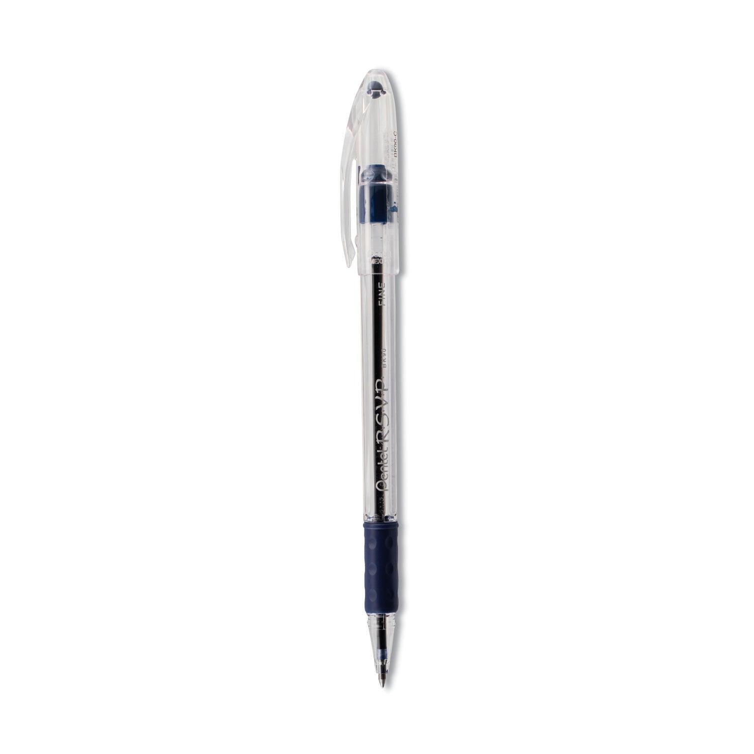 Pentel R.S.V.P. Ballpoint Pen, Stick, Fine 0.7 mm, Blue Ink, Clear/Blue Barrel, Dozen