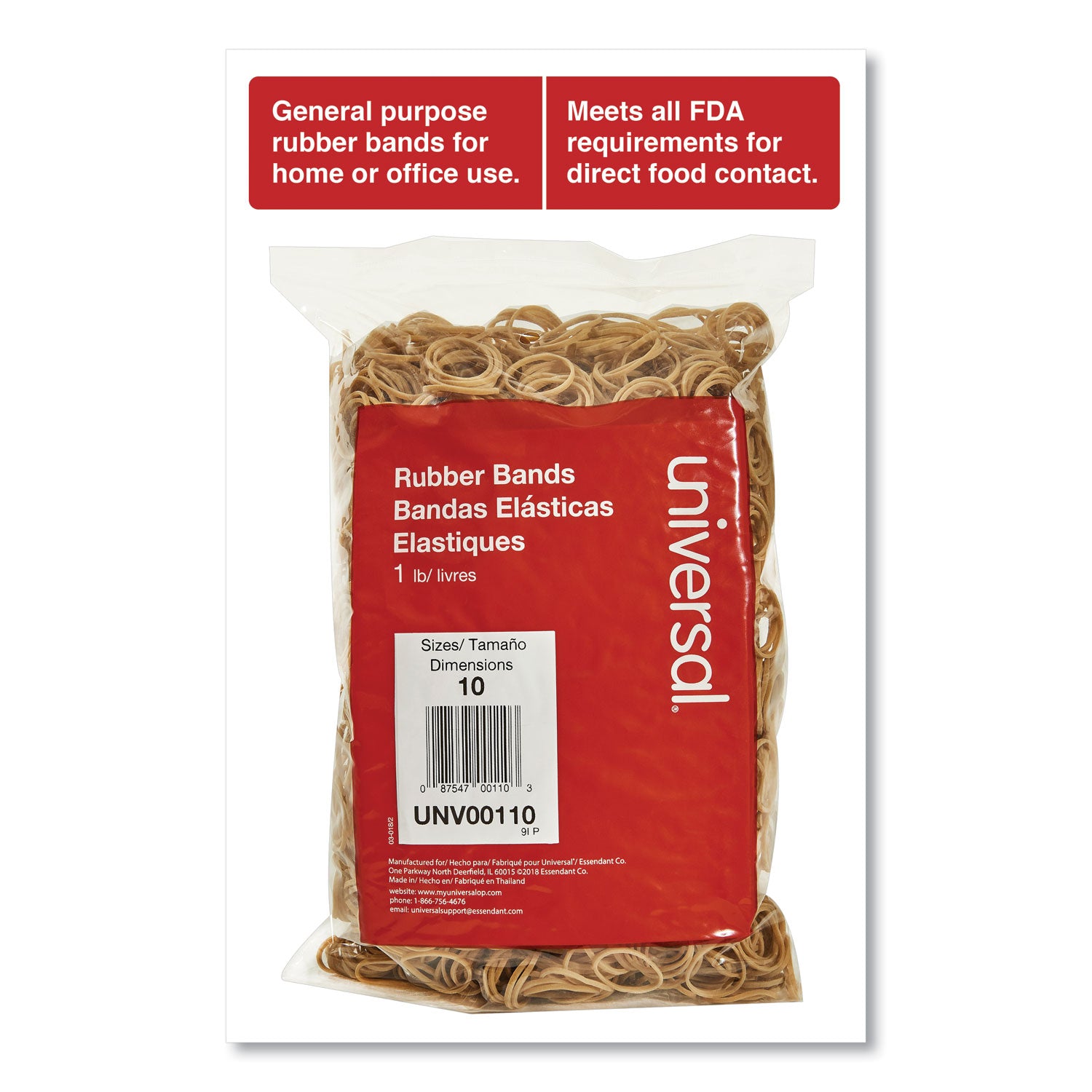 Universal Rubber Bands, Size 10, 0.04" Gauge, Beige, 1 lb Box, 3,400/Pack