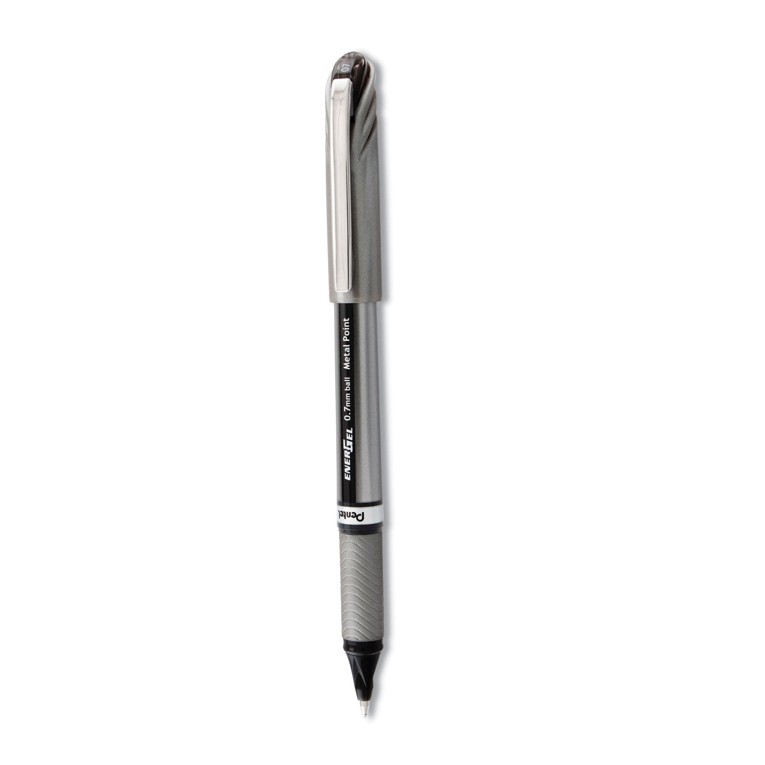 Pentel EnerGel NV Gel Pen, Stick, Medium 0.7 mm, Black Ink, Gray Barrel, Dozen