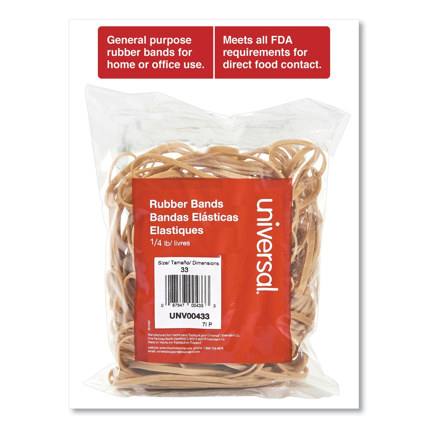 Universal Rubber Bands, Size 33, 0.04" Gauge, Beige, 4 oz Box, 160/Pack