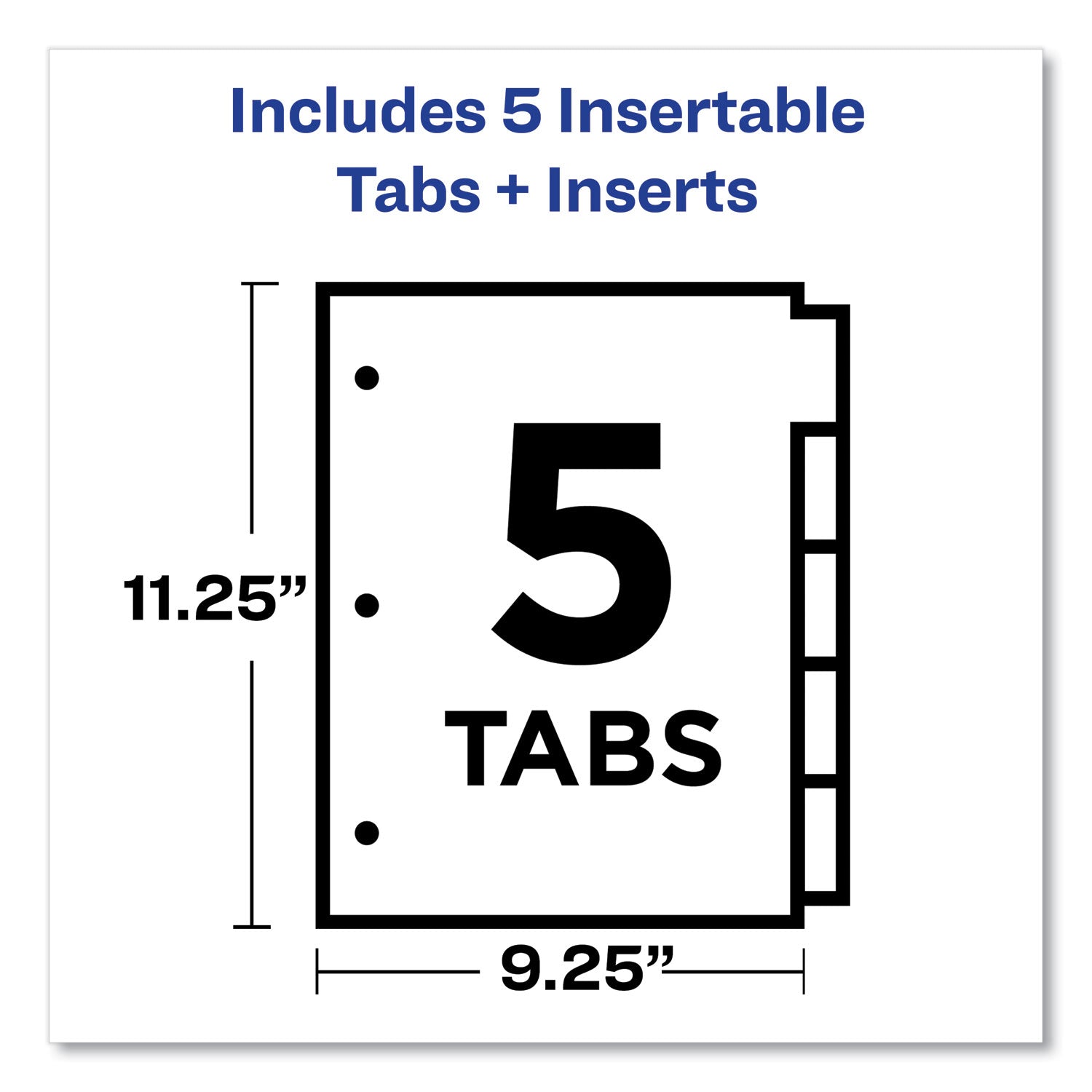 Avery Insertable Big Tab Dividers, 5-Tab, Single-Sided Copper Edge Reinforcing, 11.13 x 9.25, White, Clear Tabs, 1 Set