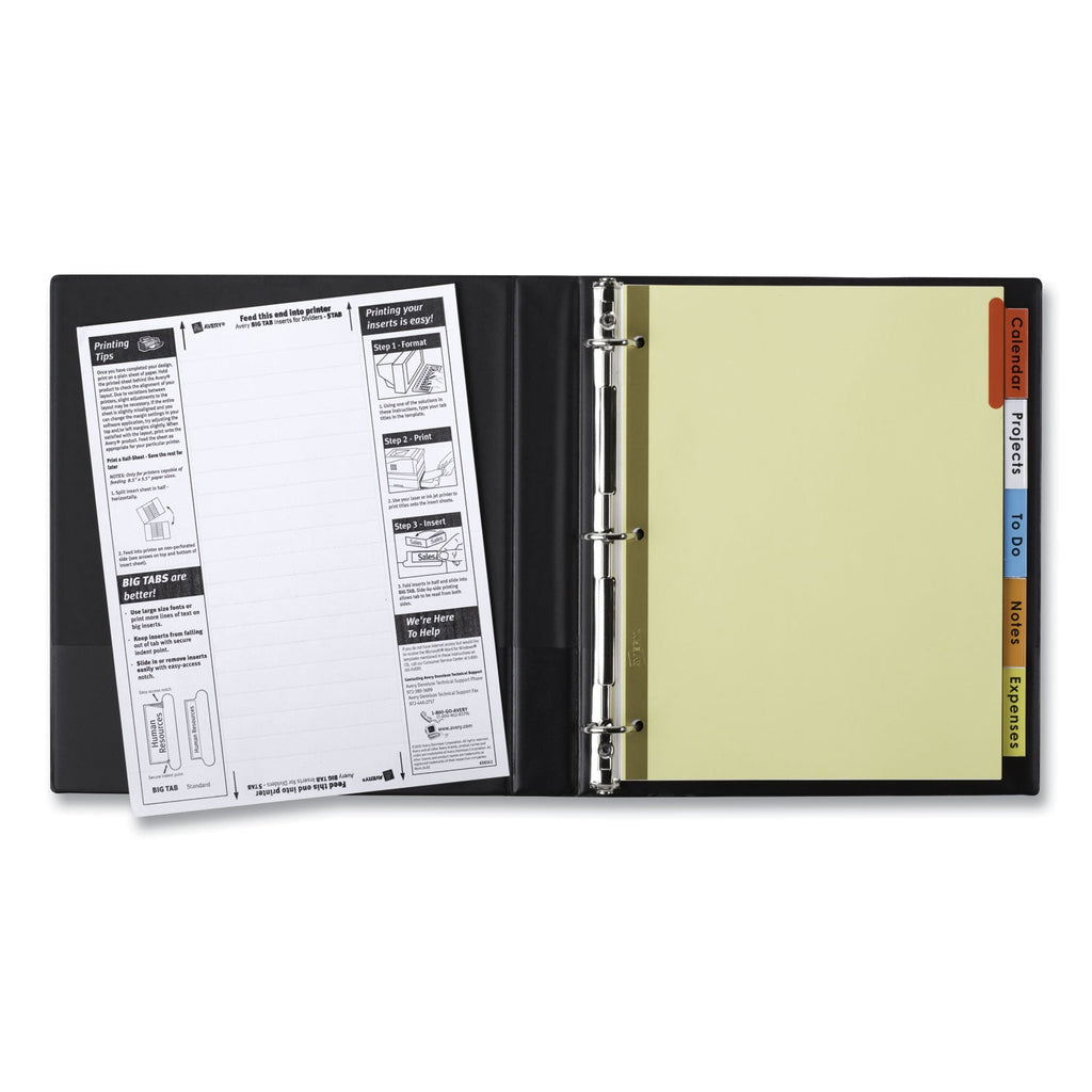 Avery Insertable Big Tab Dividers, 5-Tab, Double-Sided Gold Edge Reinforcing, 11 x 8.5, Buff, Assorted Tabs, 1 Set