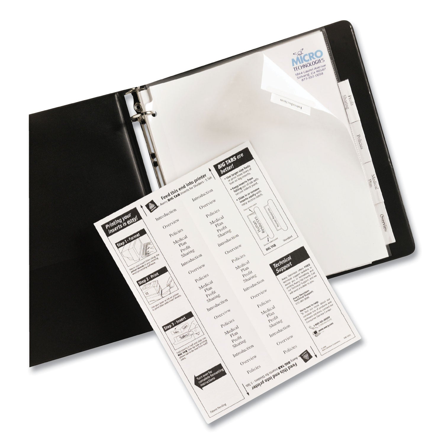 Avery Insertable Big Tab Dividers, 5-Tab, Single-Sided Copper Edge Reinforcing, 11.13 x 9.25, White, Clear Tabs, 1 Set