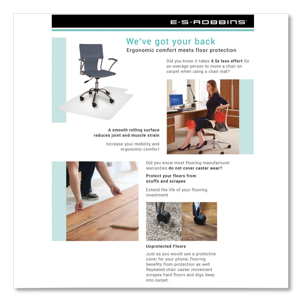 ES Robbins Sit or Stand Mat for Carpet or Hard Floors, 36 x 53 with Lip, Clear/Black