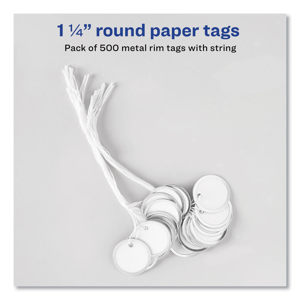 Avery Heavyweight Stock Metal Rim Tags, 1.25" dia, White, 500/Box