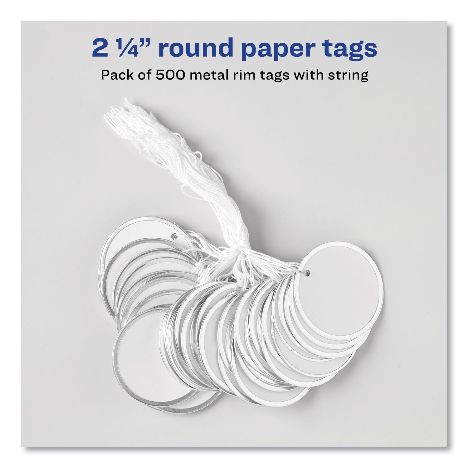 Avery Heavyweight Stock Metal Rim Tags, 2.25" dia, White, 500/Box