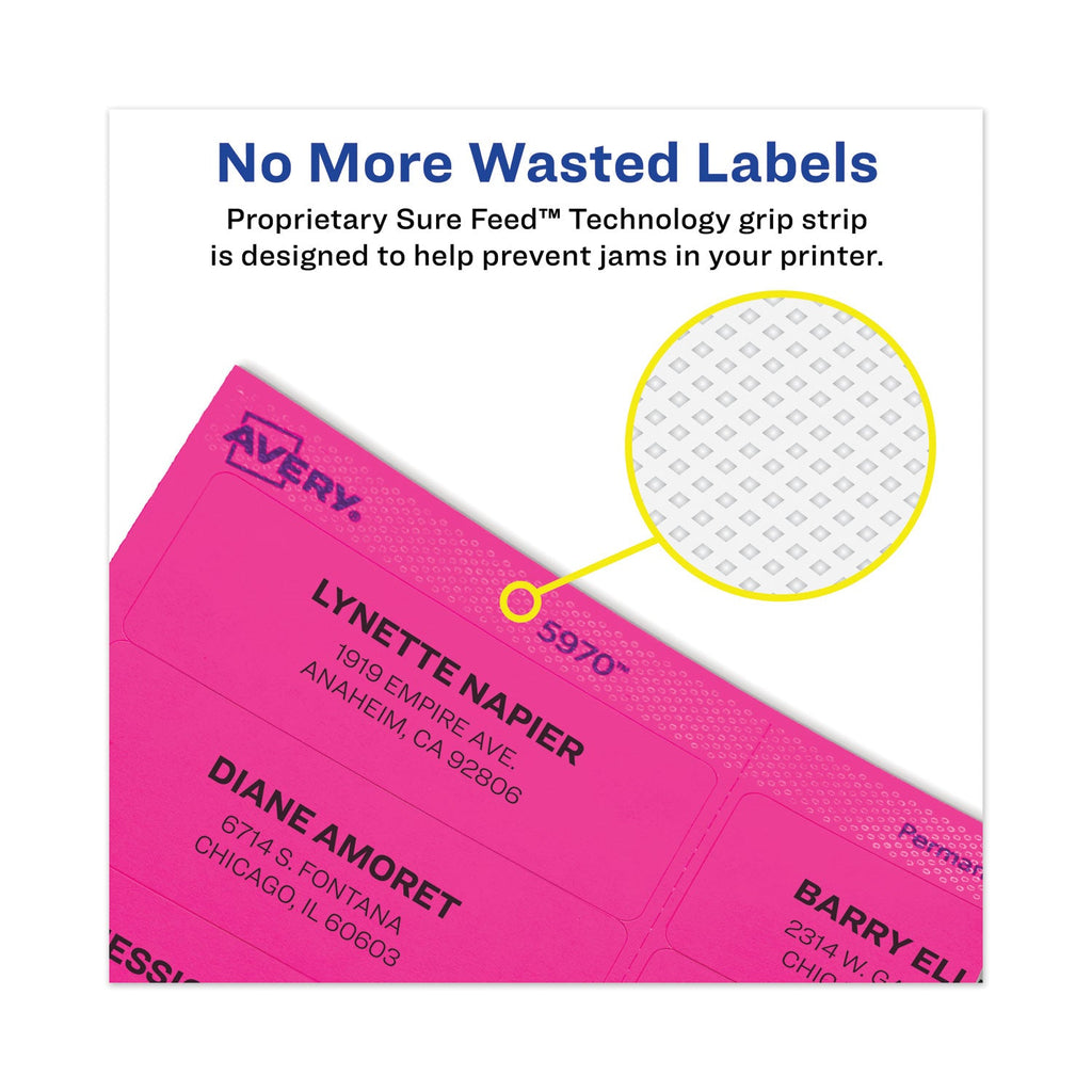 Avery High-Vis Removable Laser/Inkjet ID Labels w/ Sure Feed, 3.33 x 4, Neon, 72/PK