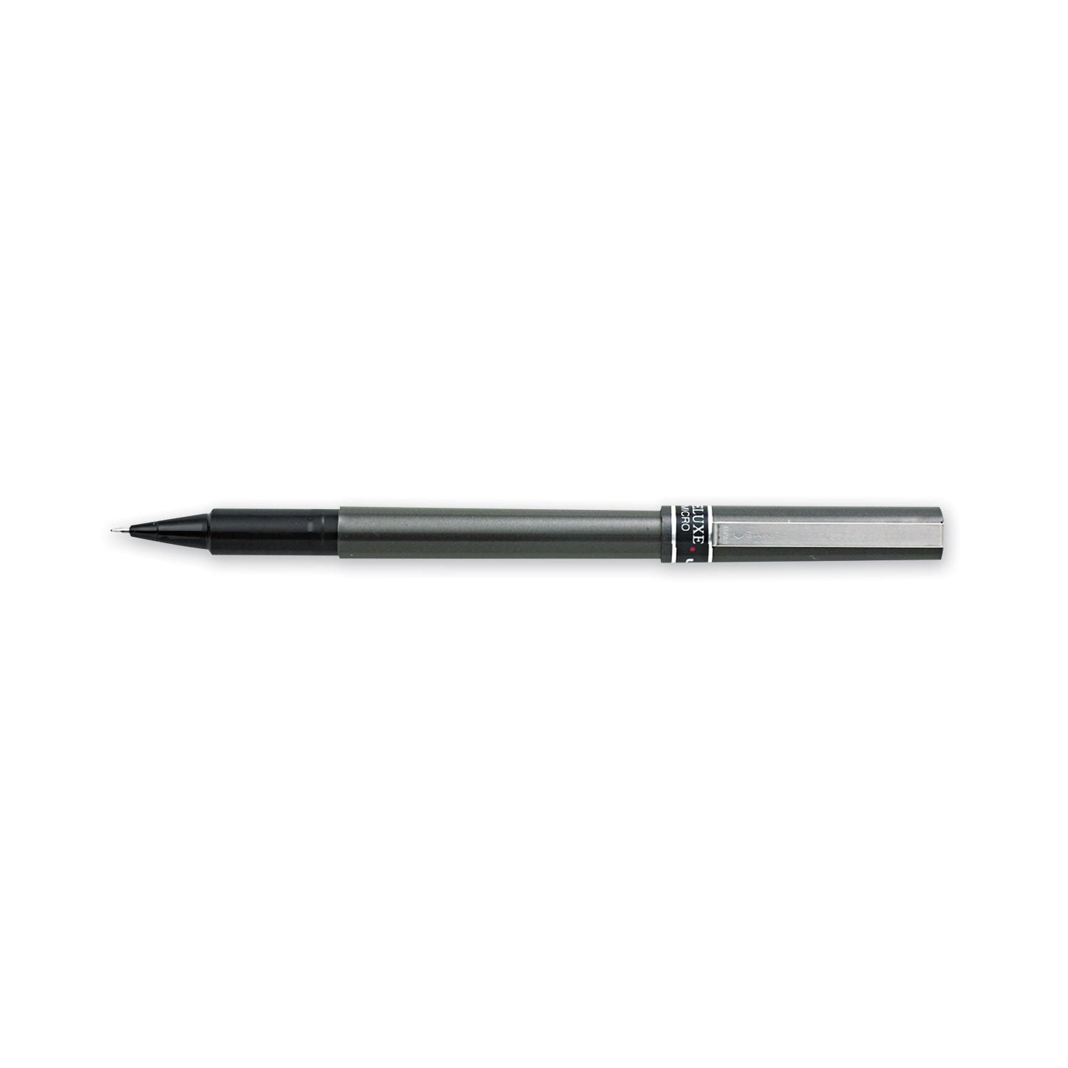 uniball Deluxe Roller Ball Pen, Stick, Micro 0.5 mm, Black Ink, Metallic Gray Barrel, Dozen