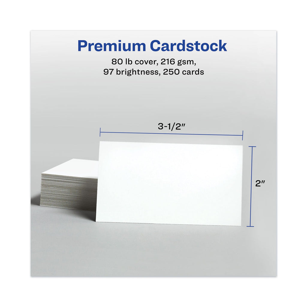 Avery Printable Microperforated Business Cards w/Sure Feed Technology, Laser, 2 x 3.5, White, 250 Cards, 10/Sheet, 25 Sheets/Pack