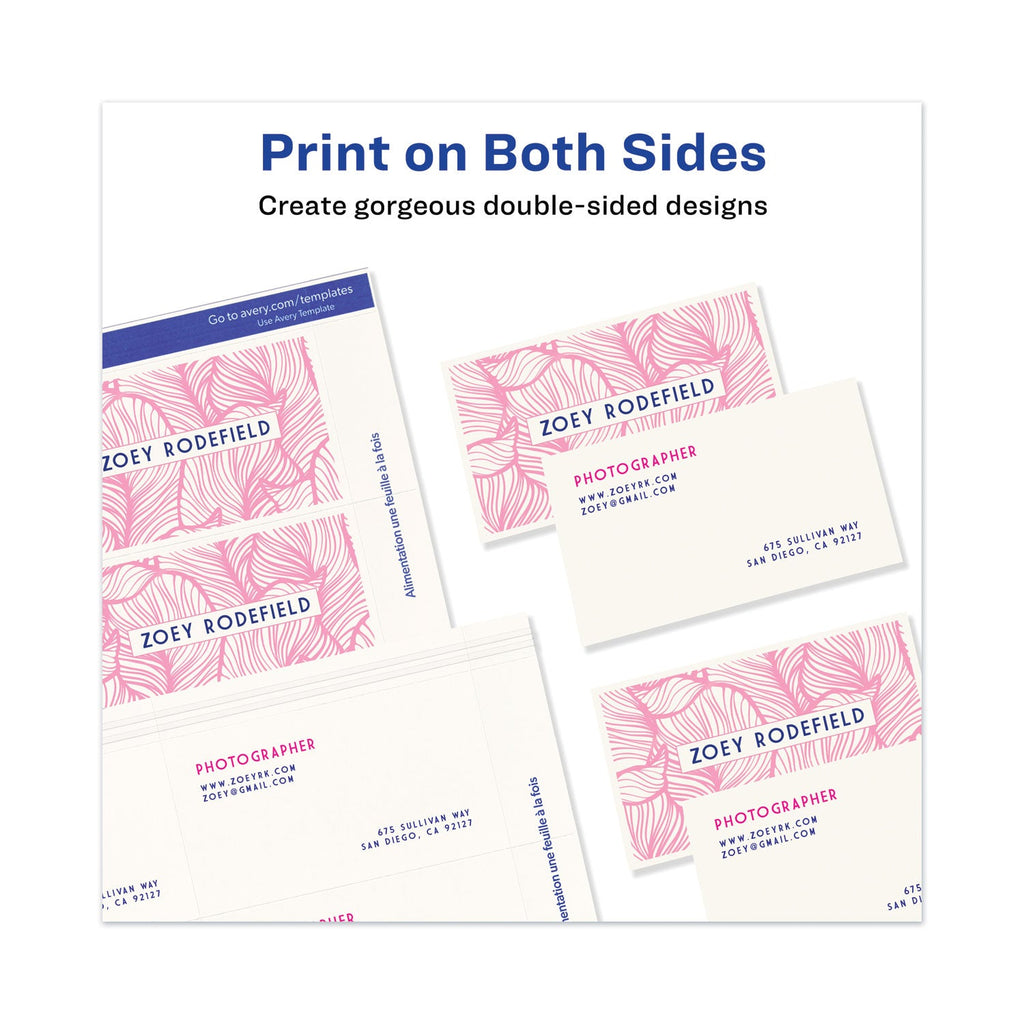 Avery Printable Microperforated Business Cards w/Sure Feed Technology, Laser, 2 x 3.5, White, 250 Cards, 10/Sheet, 25 Sheets/Pack