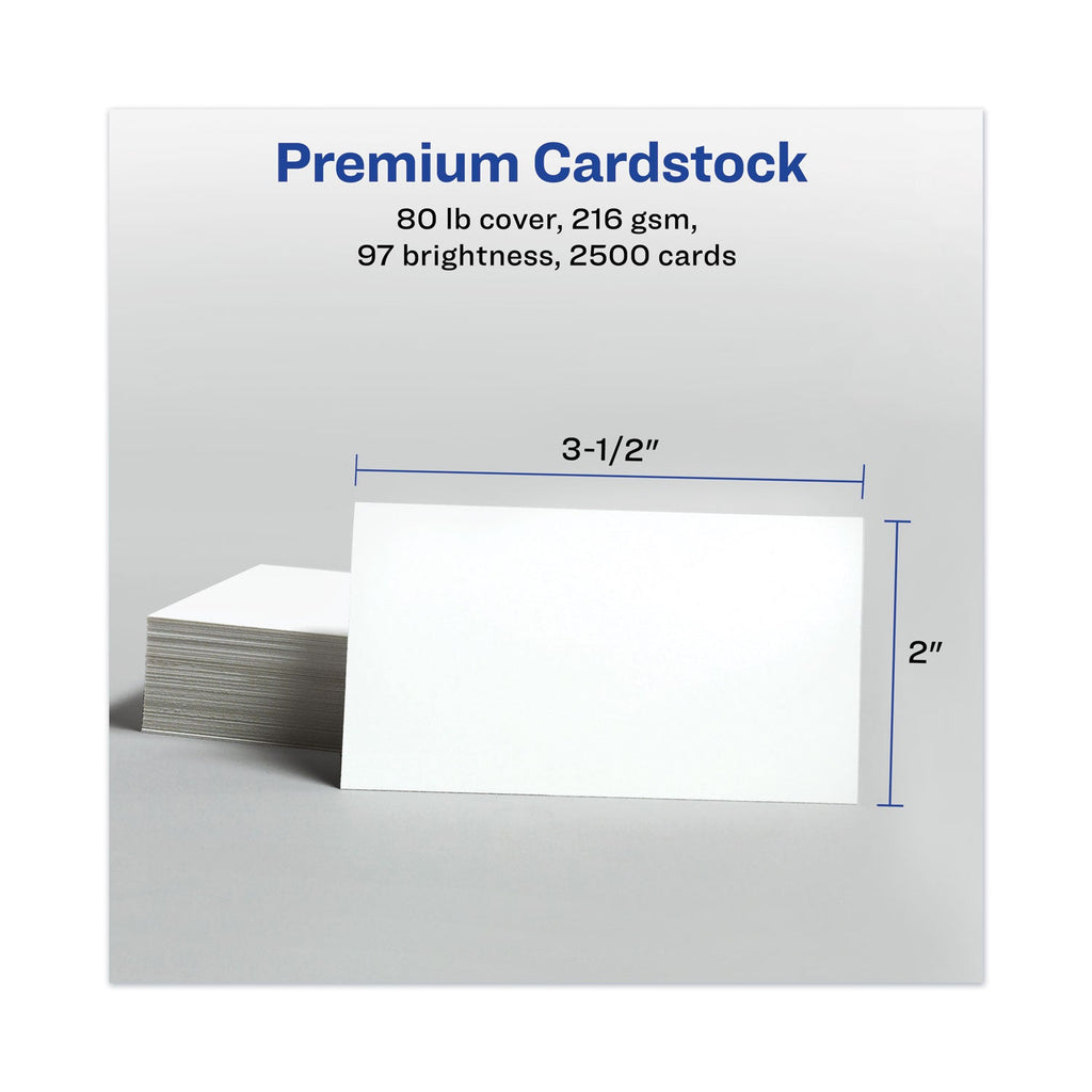 Avery Printable Microperforated Business Cards w/Sure Feed Technology, Laser, 2 x 3.5, White, 2,500 Cards, 10/Sheet, 250 Sheets/Box