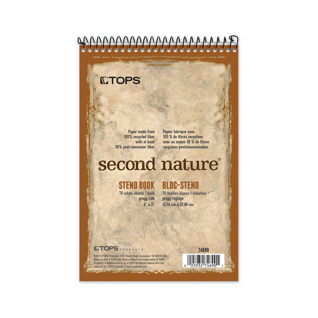 TOPS Second Nature Recycled Notepads, Gregg Rule, Brown Cover, 70 White 6 x 9 Sheets