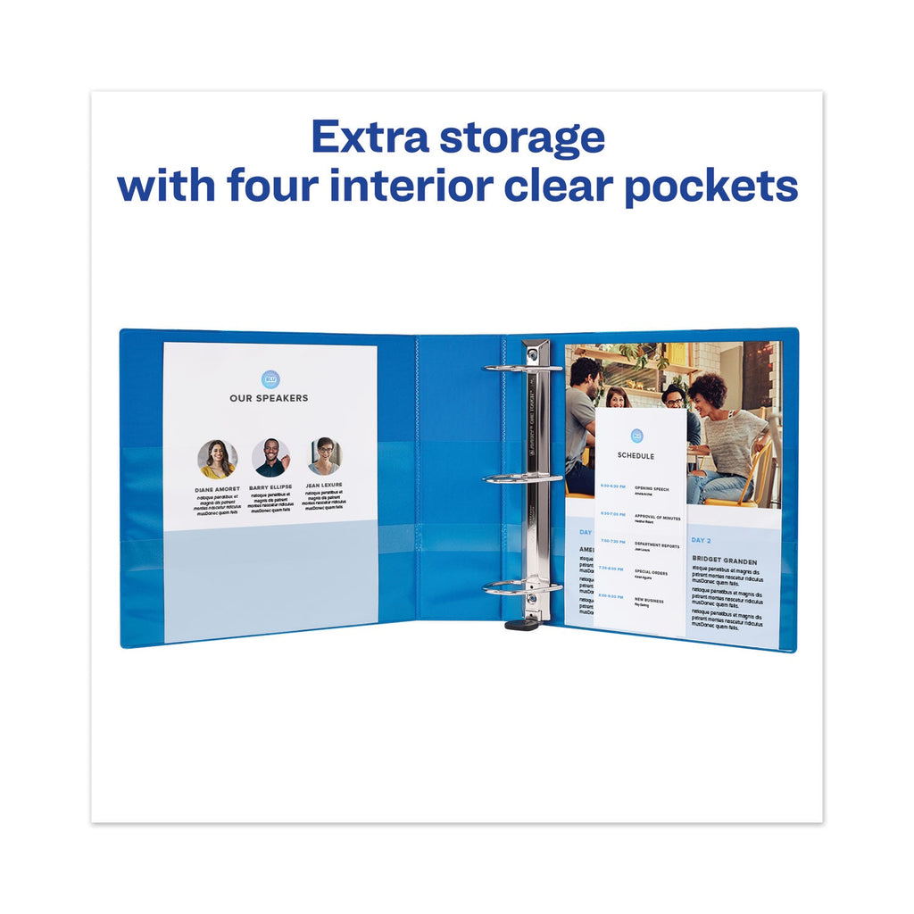Avery Heavy-Duty View Binder with DuraHinge and Locking One Touch EZD Rings, 3 Rings, 4" Capacity, 11 x 8.5, Pacific Blue
