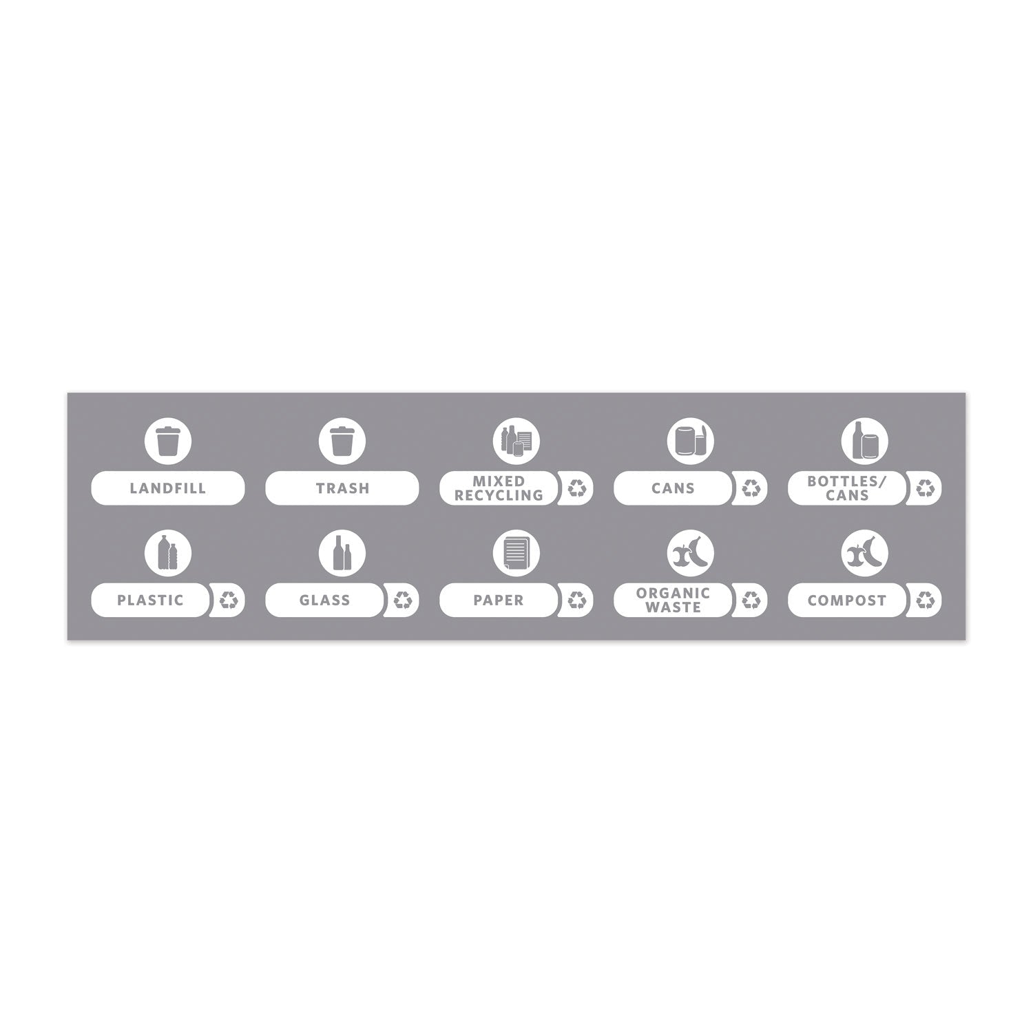 Rubbermaid Recycle Label Kit for Slim Jim Recycling Station Billboard, 10 Assorted Messages, 5.59 x 9.55, White/Clear