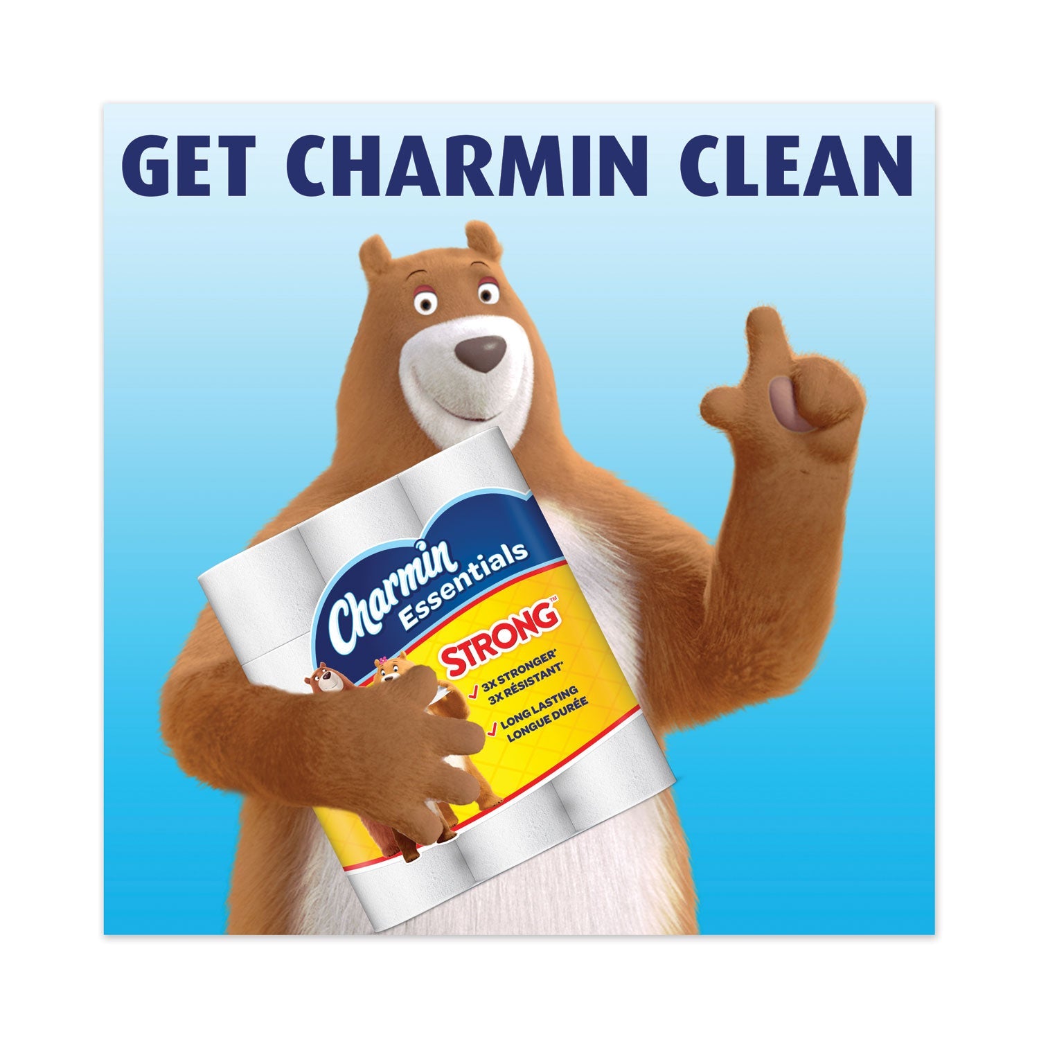 Charmin Essentials Strong Bathroom Tissue, Septic Safe, Individually Wrapped Rolls, 1-Ply, White, 451/Roll, 36 Rolls/Carton