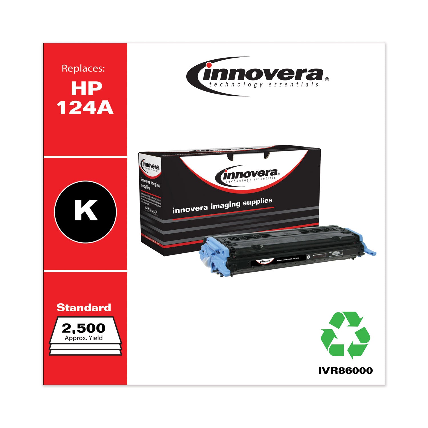 Innovera Remanufactured Black Toner, Replacement for 124A (Q6000A), 2,500 Page-Yield
