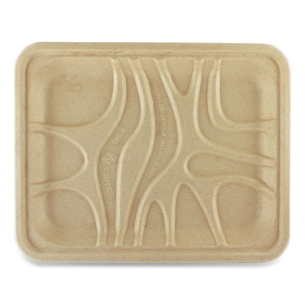 World Centric Fiber Trays, PLA Lined, PFAS Free, 1-Compartment, 9.1 x 7.1 x 0.7, Natural, Paper, 500/Carton
