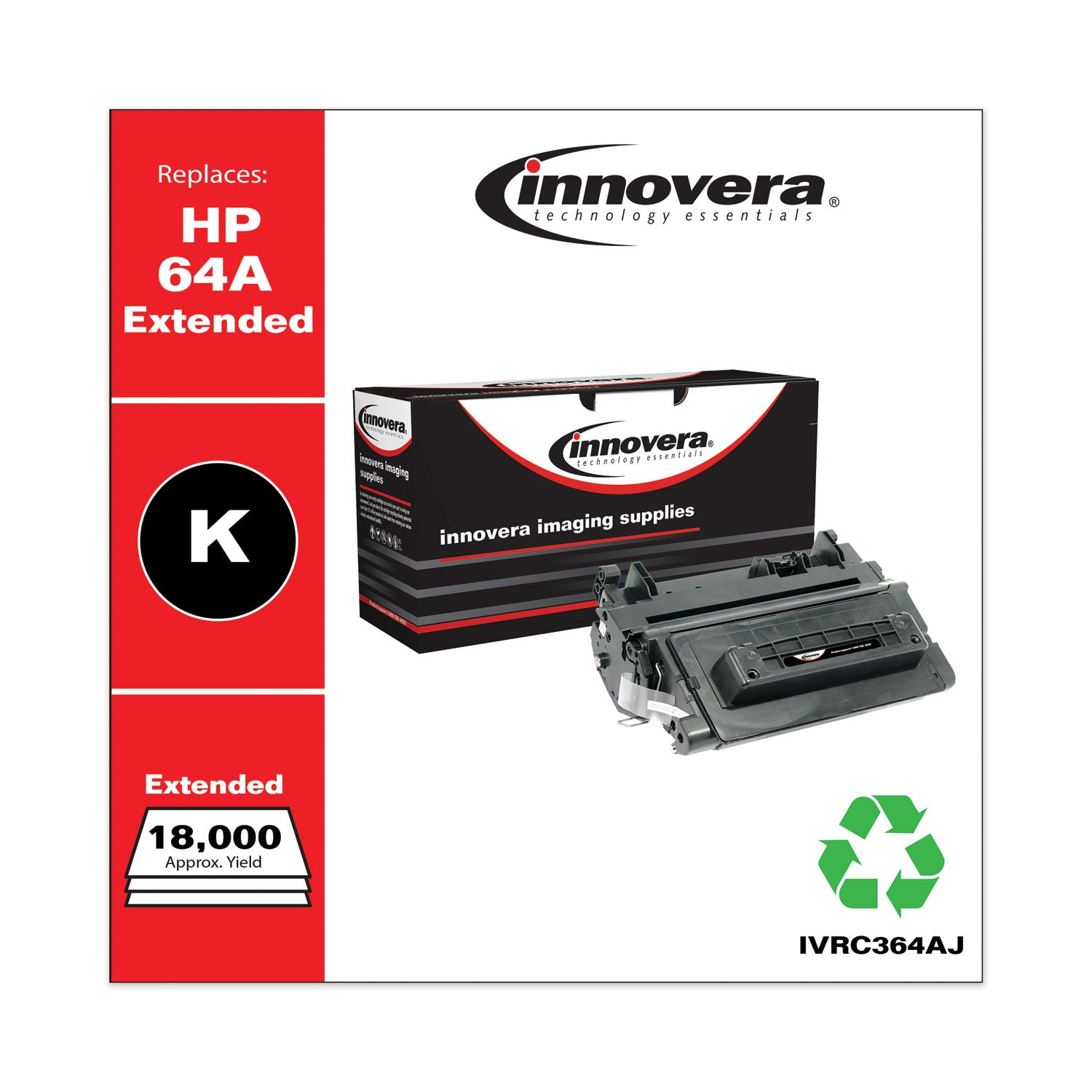 Innovera Remanufactured Black Extended-Yield Toner, Replacement for 64A (CC364AJ), 18,000 Page-Yield
