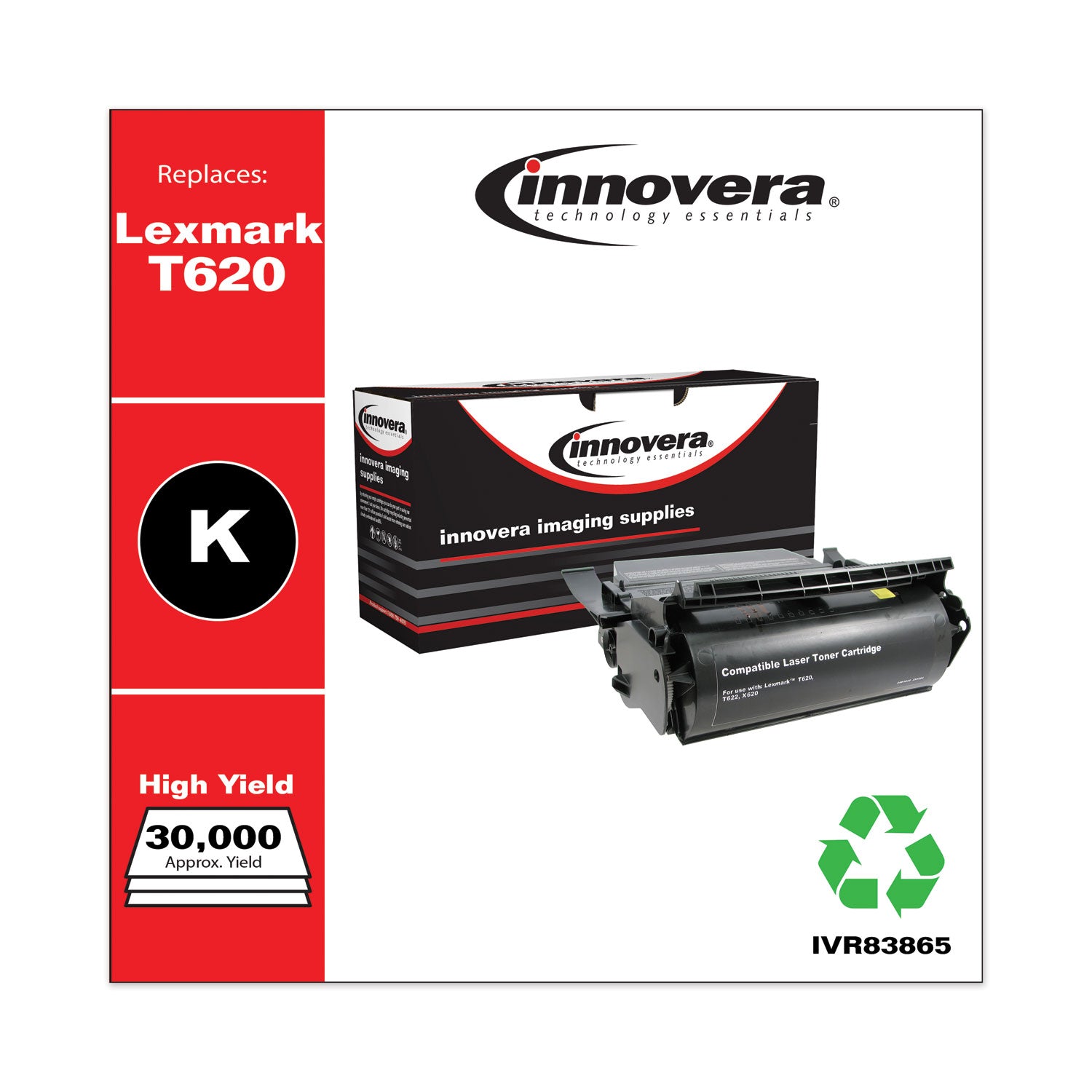 Innovera Remanufactured Black High-Yield Toner, Replacement for T620, 30,000 Page-Yield