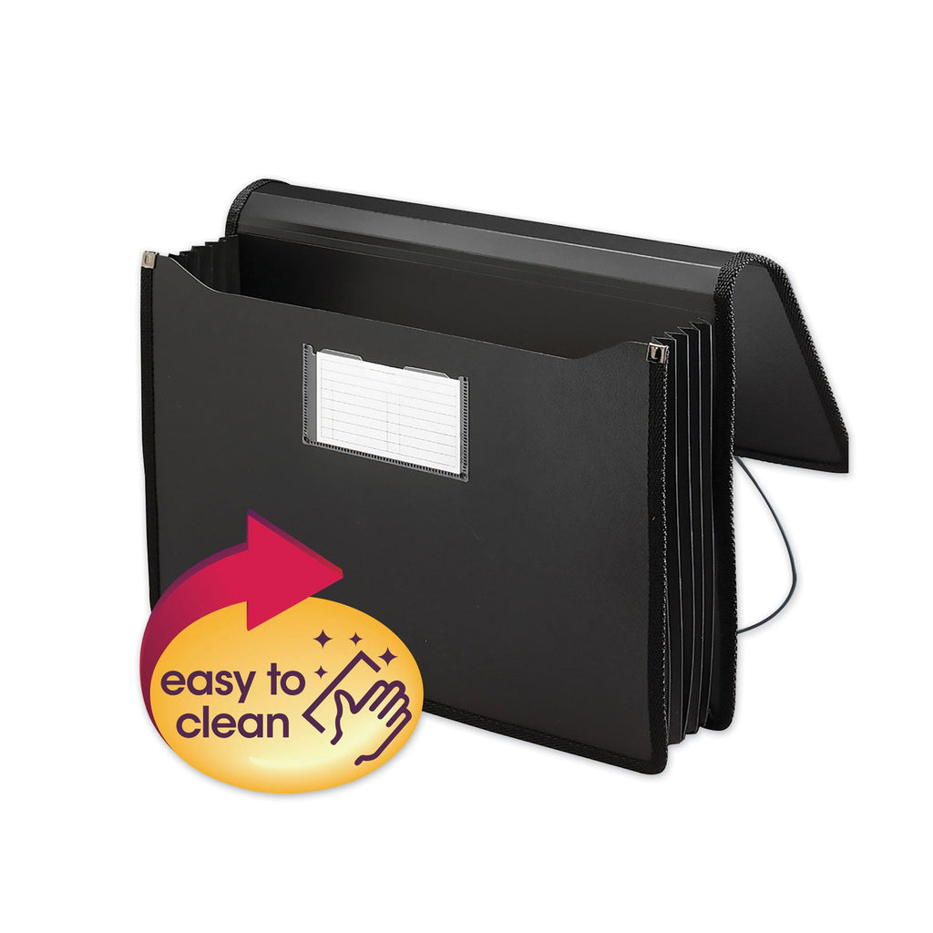 Smead Poly Premium Wallets, 5.25" Expansion, 1 Section, Elastic Cord Closure, Legal Size, Black