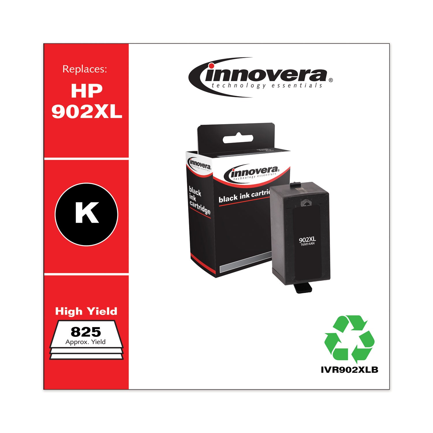 Innovera Remanufactured Black High-Yield Ink, Replacement for 902XL (T6M14AN), 825 Page-Yield