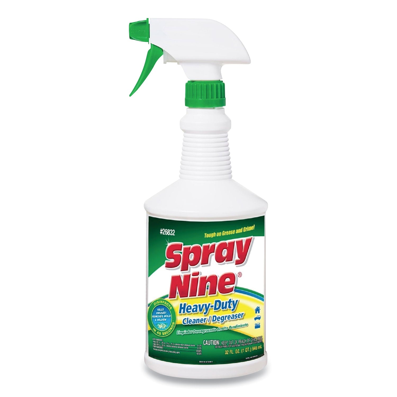 Spray Nine Heavy Duty Cleaner/Degreaser/Disinfectant, Citrus Scent, 32 oz Bottle, 1 Trigger Sprayer per Carton, 12 Bottles/Carton