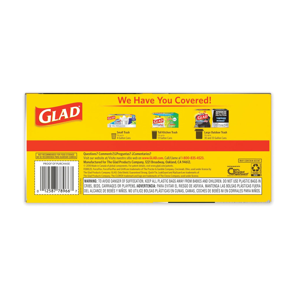 Glad Drawstring Large Trash Bags, 30 gal, 1.05 mil, 30" x 33", Black, 90/Carton