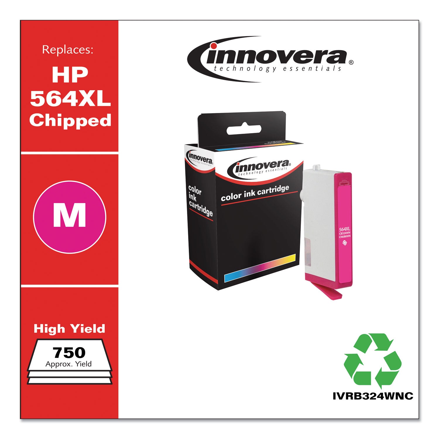 Innovera Remanufactured Magenta High-Yield Ink, Replacement for 564XL (CB324WN), 750 Page-Yield