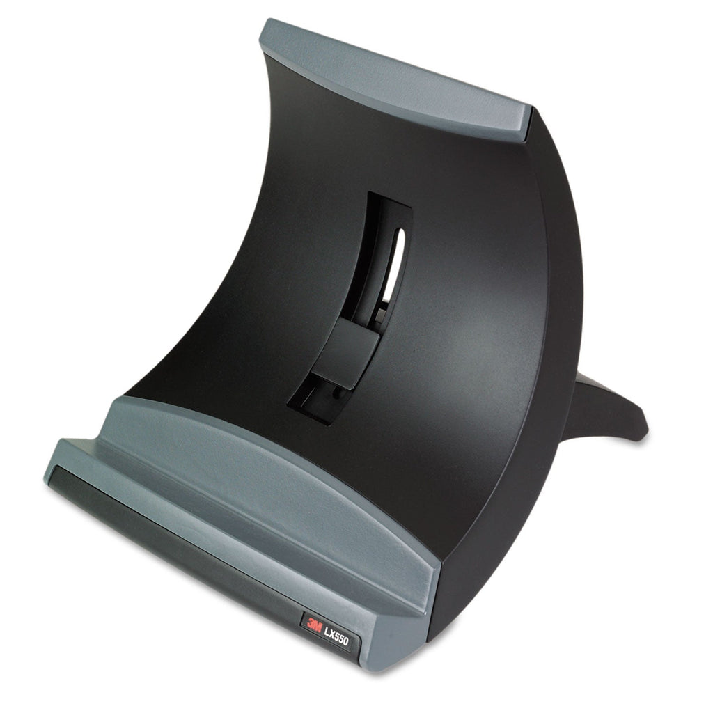 3M Vertical Notebook Computer Riser with Cable Management, 9" x 12" x 6.5" to 9.5", Black/Charcoal Gray, Supports 20 lbs