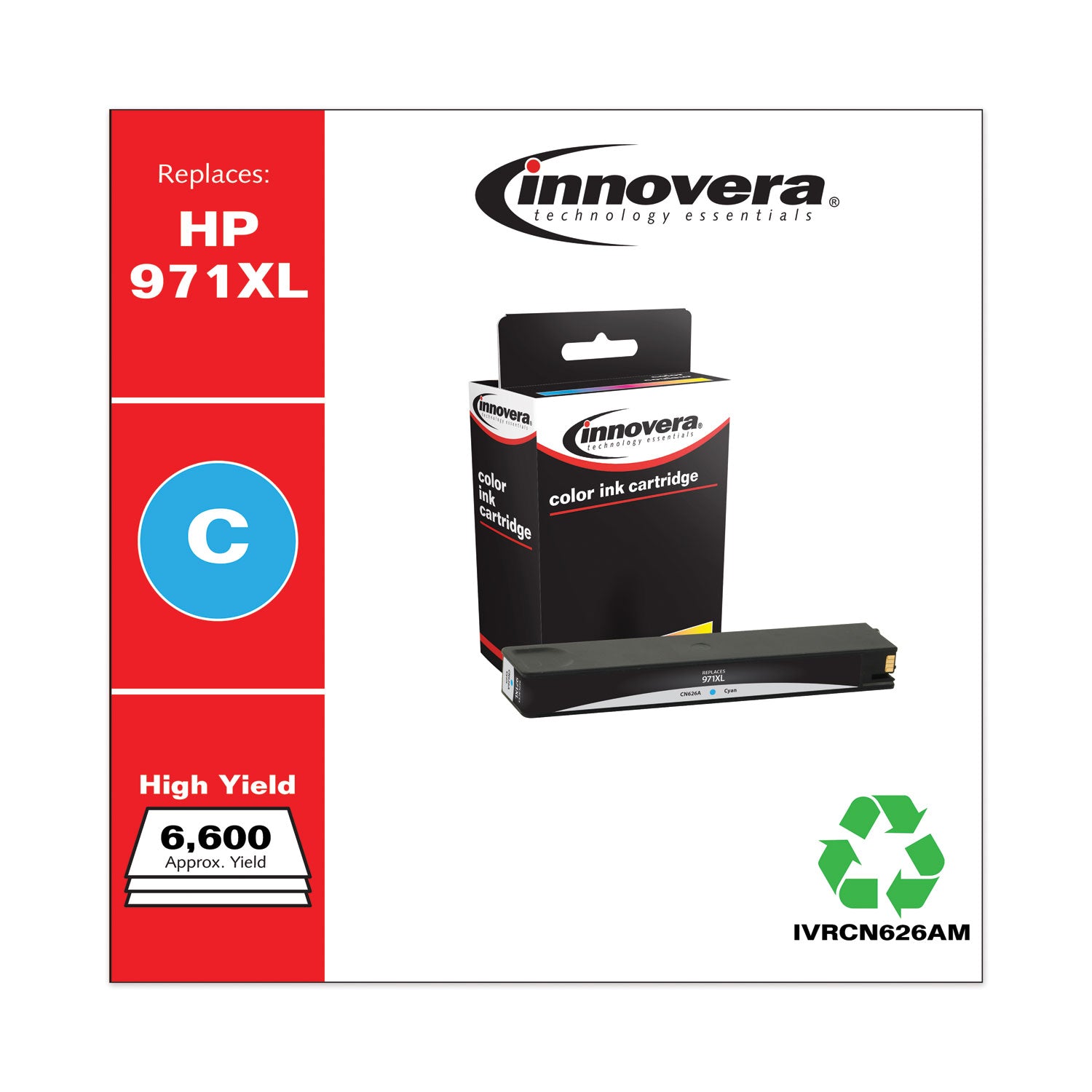 Innovera Remanufactured Cyan High-Yield Ink, Replacement for 971XL (CN626AM), 6,600 Page-Yield