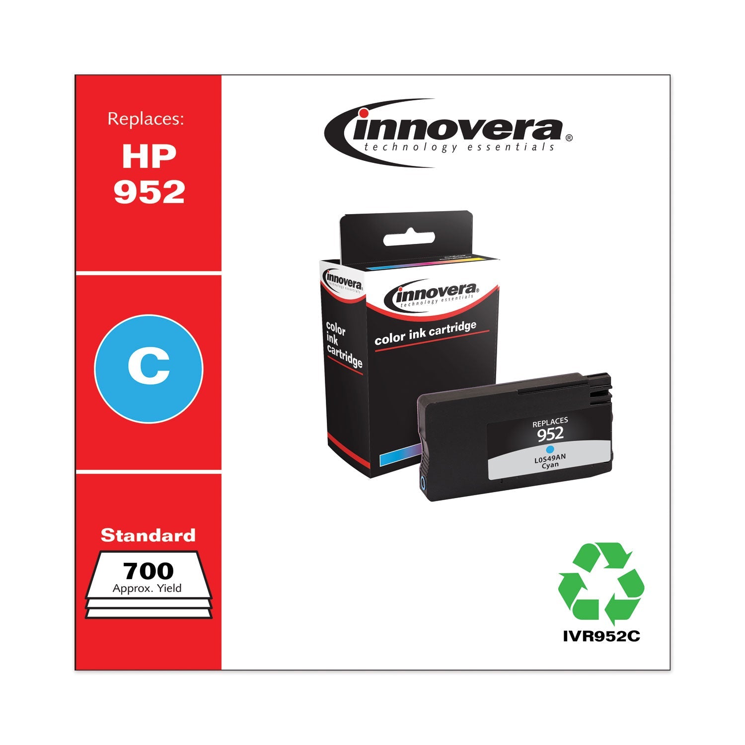 Innovera Remanufactured Cyan Ink, Replacement for 952 (L0S49AN), 700 Page-Yield