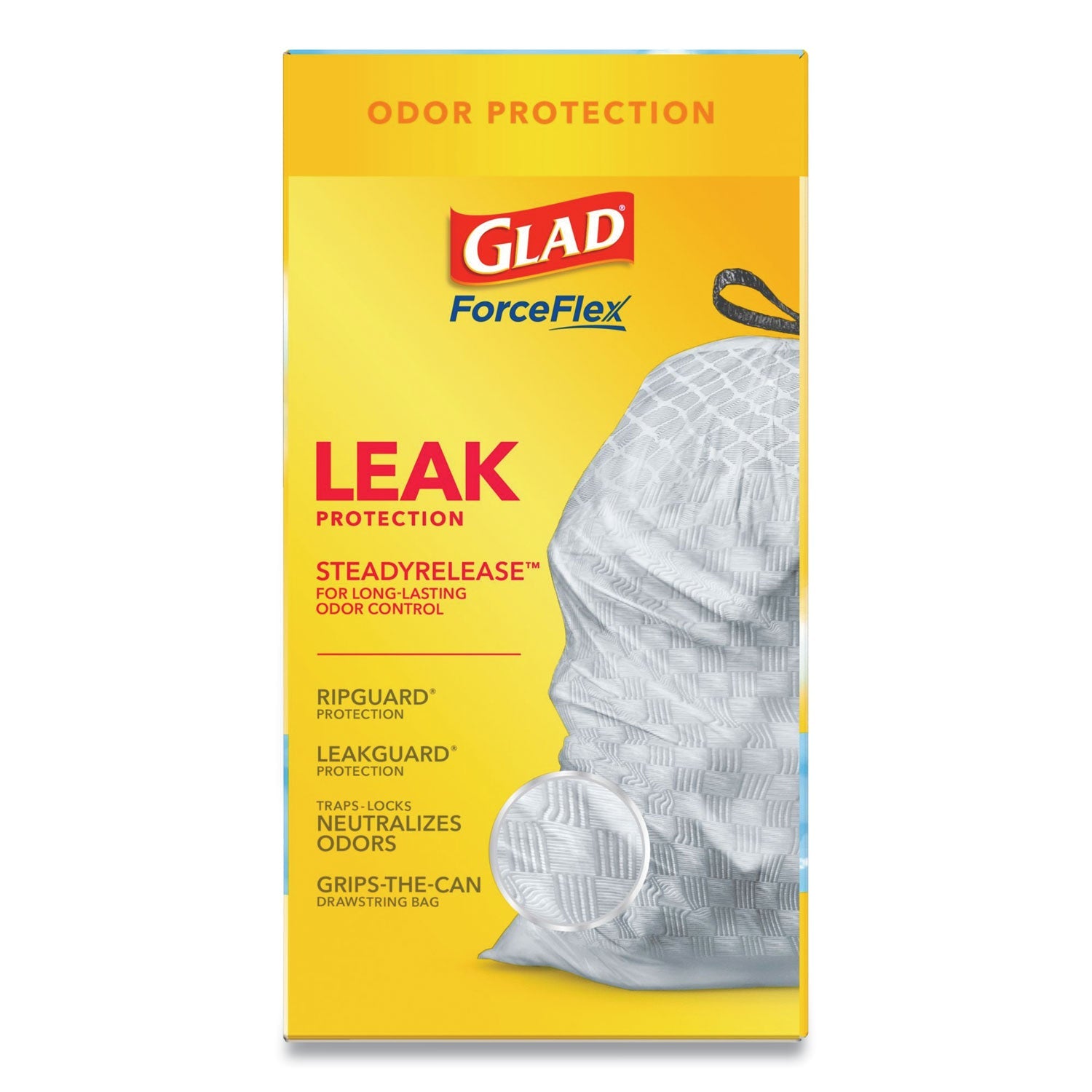 Glad OdorShield Tall Kitchen Drawstring Bags, 13 gal, 0.72 mil, 24" x 27.38", White, 240/Carton