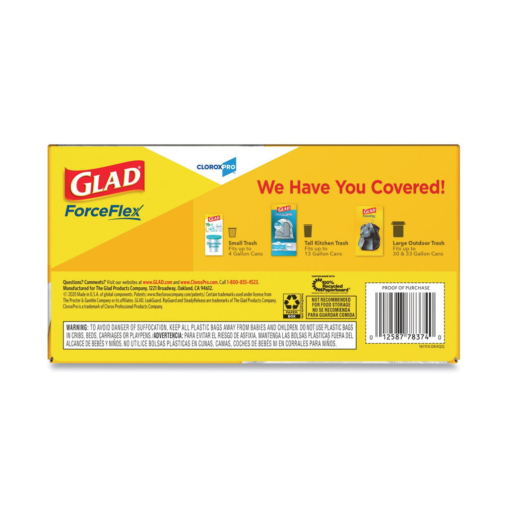 Glad Tall Kitchen Drawstring Trash Bags, 13 gal, 0.72 mil, 24" x 27.38", Gray, 400/Carton