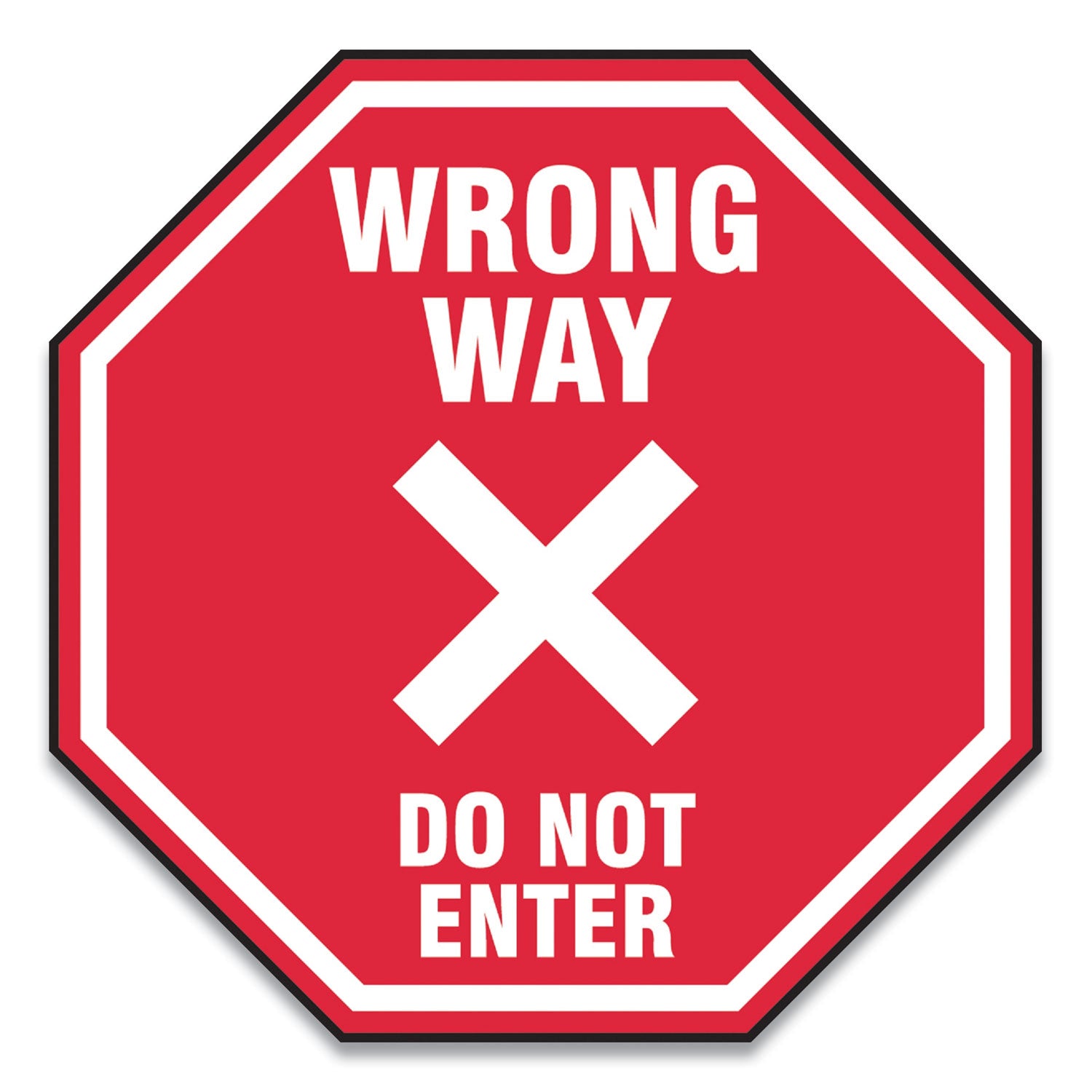 Accuform Slip-Gard Social Distance Floor Signs, 12 x 12, "Wrong Way Do Not Enter", Red, 25/Pack