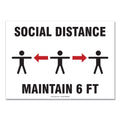 Accuform Social Distance Signs, Wall, 14 x 10, "Social Distance Maintain 6 ft", 3 Humans/Arrows, White, 10/Pack