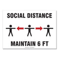 Accuform Social Distance Signs, Wall, 10 x 7, "Social Distance Maintain 6 ft", 3 Humans/Arrows, White, 10/Pack