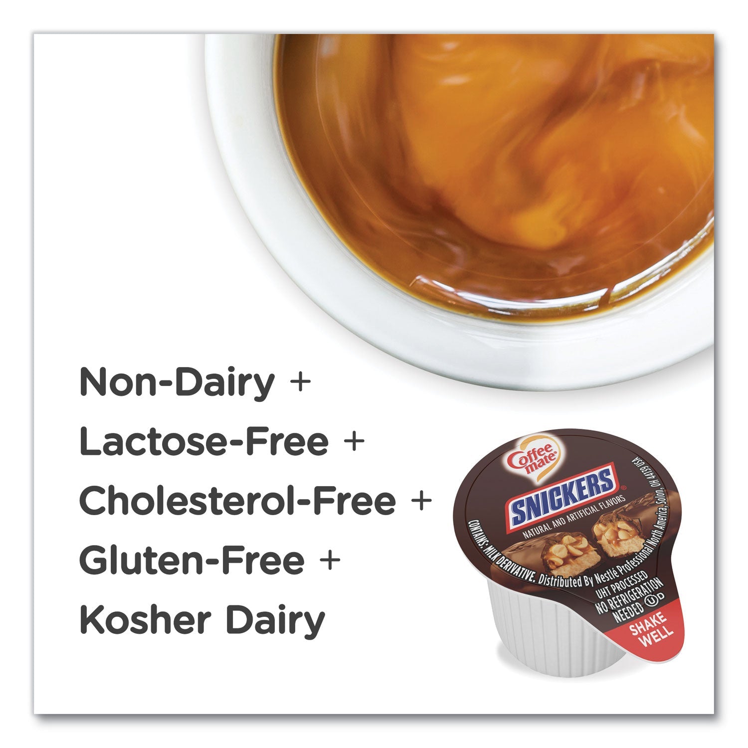 Coffee mate Liquid Coffee Creamer, Snickers, 0.38 oz Mini Cups, 200 Cups/Carton