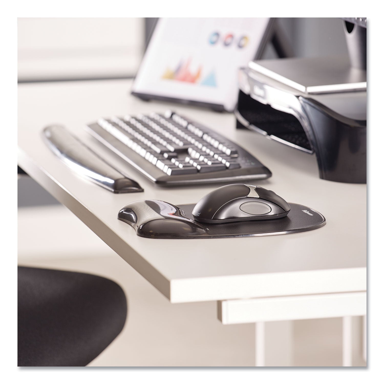 Fellowes Gel Crystals Keyboard Wrist Rest, 18.5 x 2.25, Black