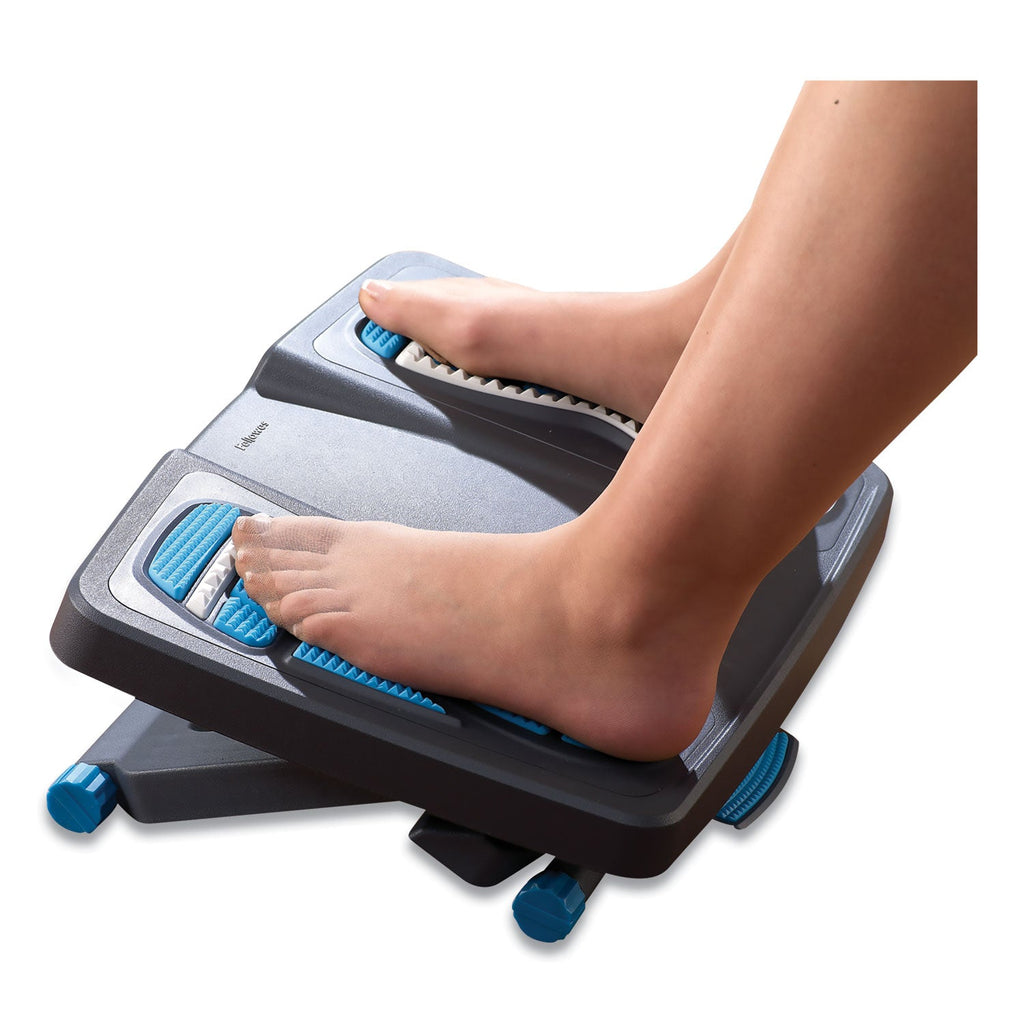 Fellowes Energizer Foot Support, 17.88w x 13.25d x 4 to 6.5h, Charcoal/Blue/Gray