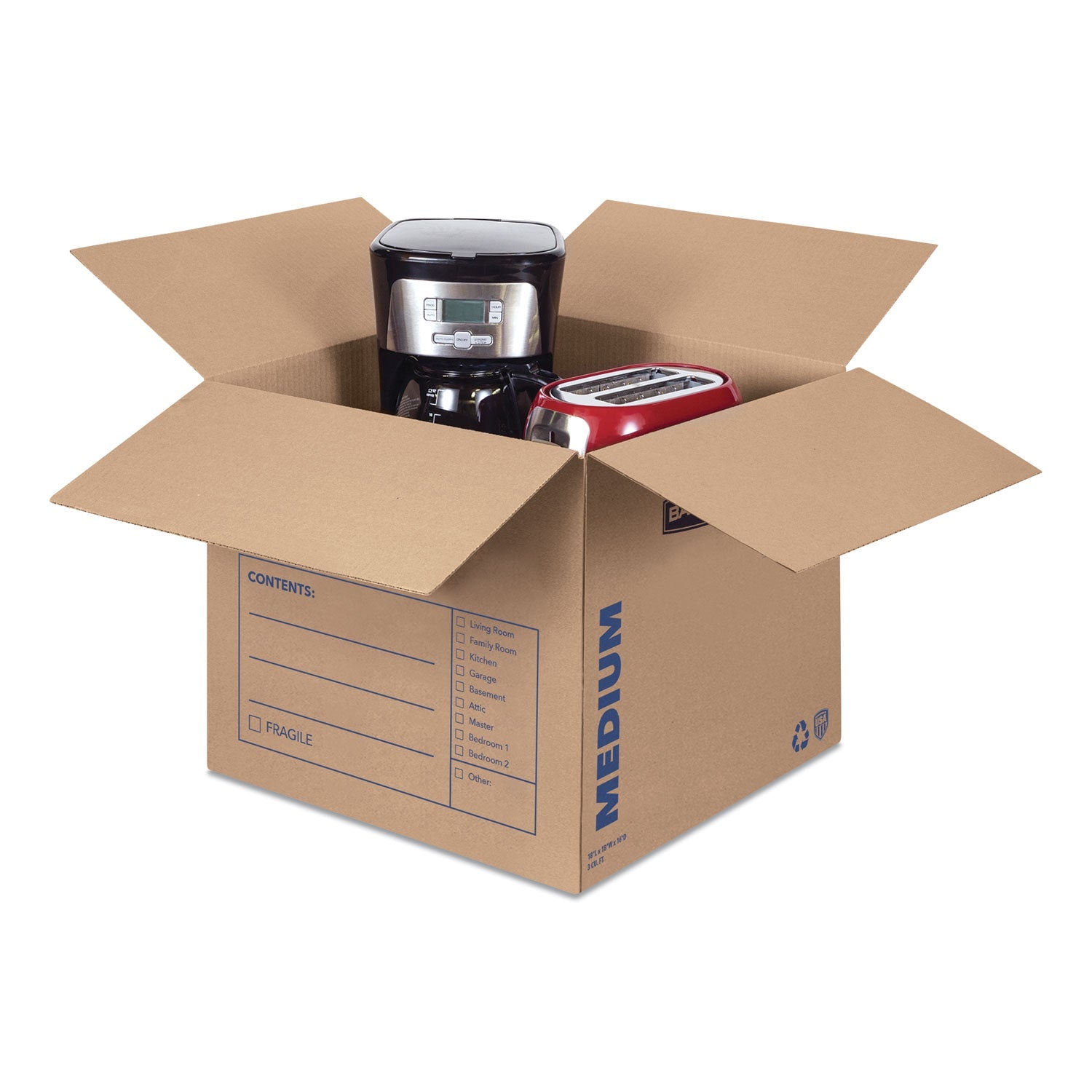 Bankers Box SmoothMove Basic Moving Boxes, Regular Slotted Container (RSC), Medium, 18" x 18" x 16", Brown/Blue, 20/Bundle