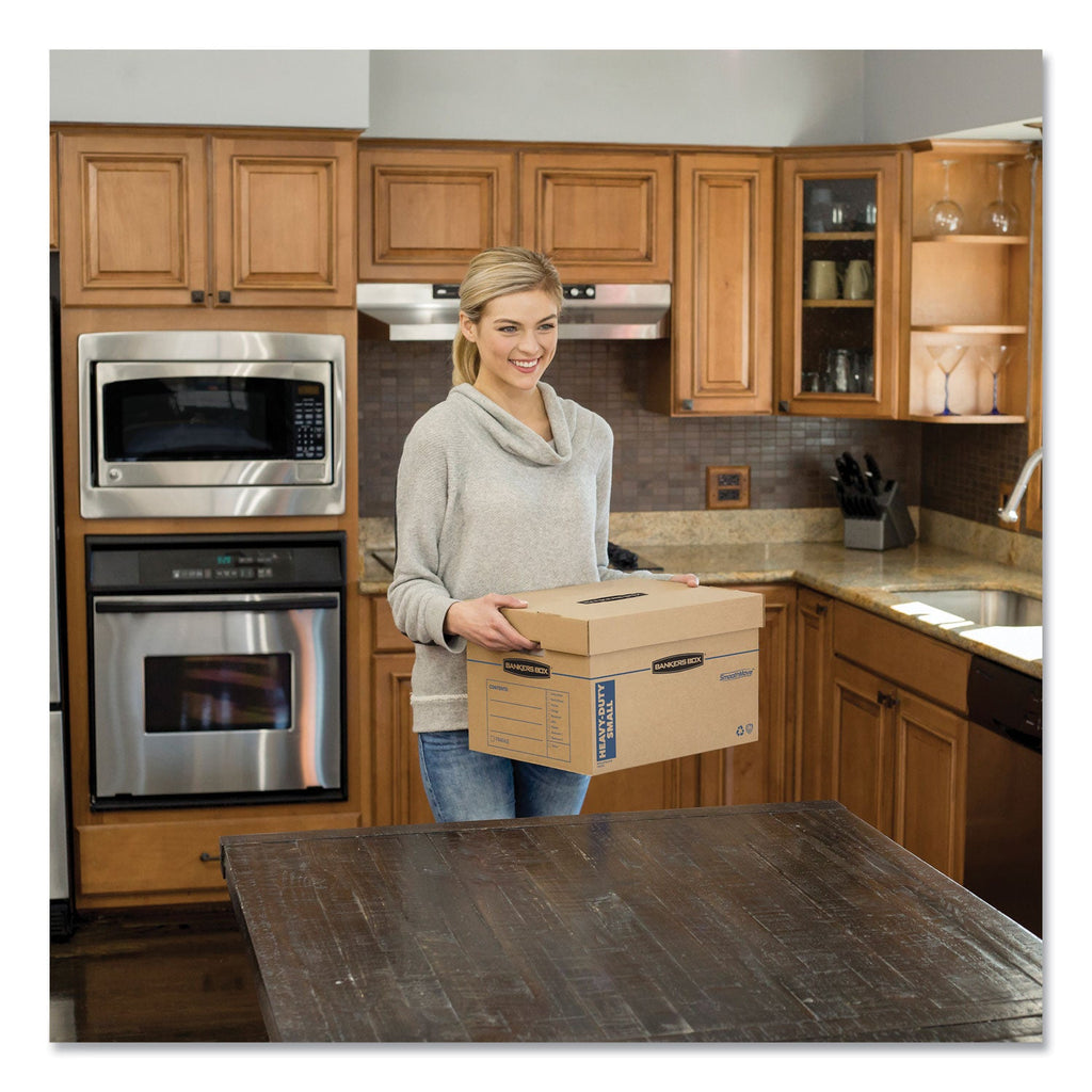 Bankers Box SmoothMove Maximum Strength Moving Boxes, Half Slotted Container (HSC), Medium, 12.25" x 18.5" x 12", Brown/Blue, 8/Pack