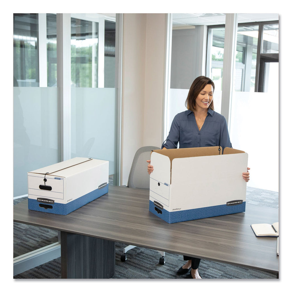 Bankers Box LIBERTY Heavy-Duty Strength Storage Boxes, Legal Files, 15.25" x 24.13" x 10.75", White/Blue, 12/Carton