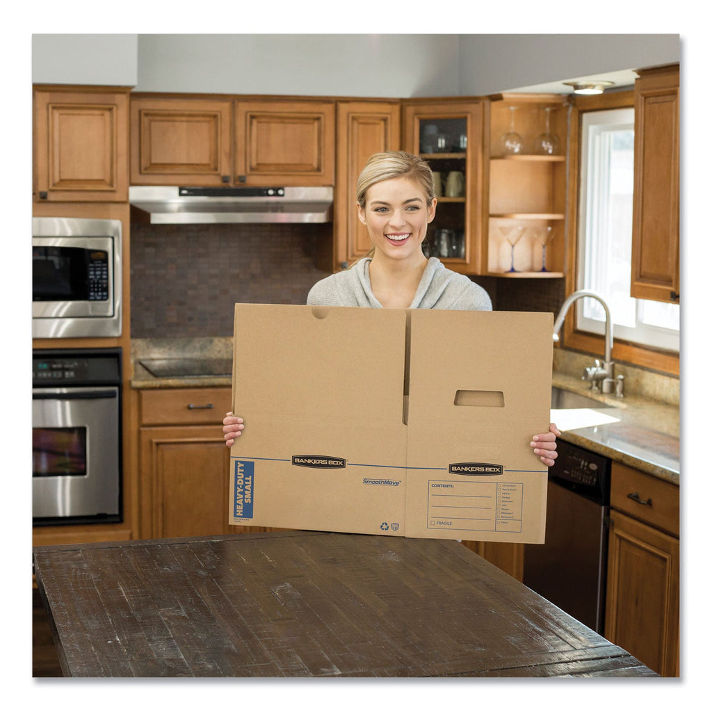 Bankers Box SmoothMove Maximum Strength Moving Boxes, Half Slotted Container (HSC), Medium, 12.25" x 18.5" x 12", Brown/Blue, 8/Pack