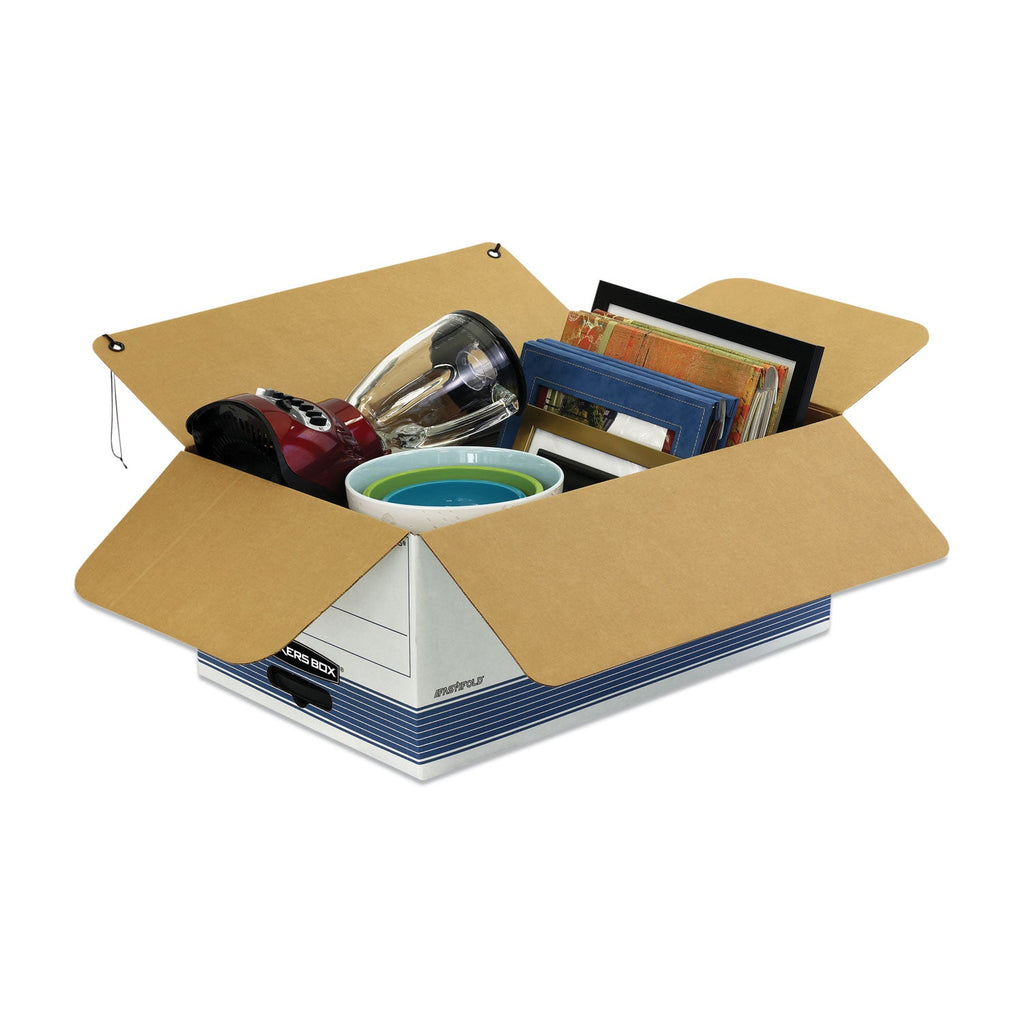 Bankers Box STOR/FILE Medium-Duty Strength Storage Boxes, Legal Files, 15.25" x 19.75" x 10.75", White/Blue, 4/Carton