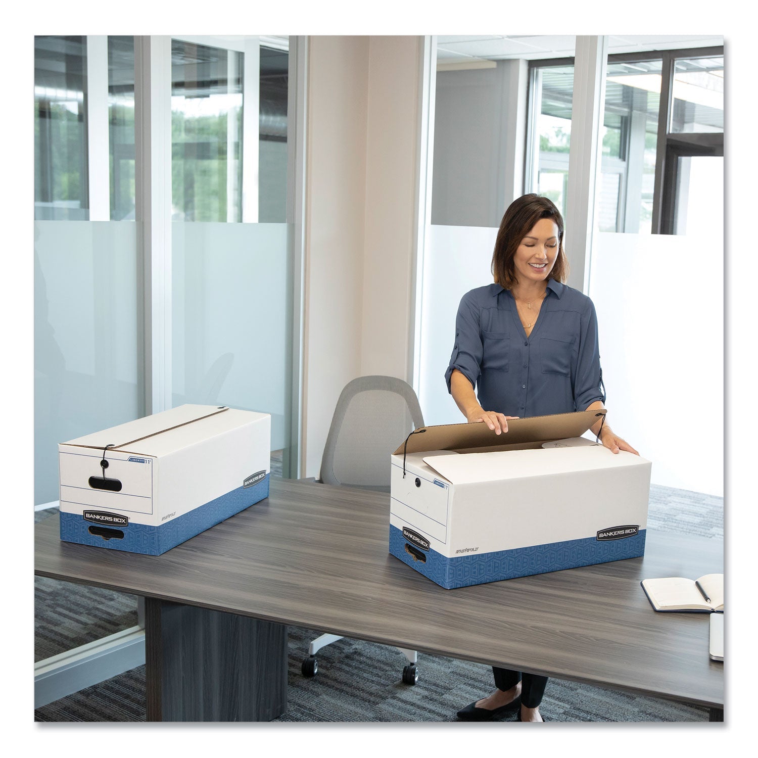 Bankers Box LIBERTY Heavy-Duty Strength Storage Boxes, Legal Files, 15.25" x 24.13" x 10.75", White/Blue, 12/Carton